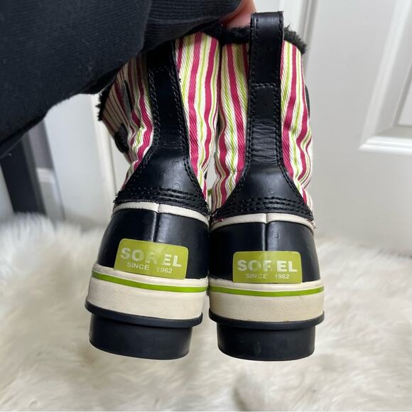 Sorel Striped Fuzzy Lined Lace Up Mid Calf Winter Snow Boots Size 6 - Picture 7 of 7